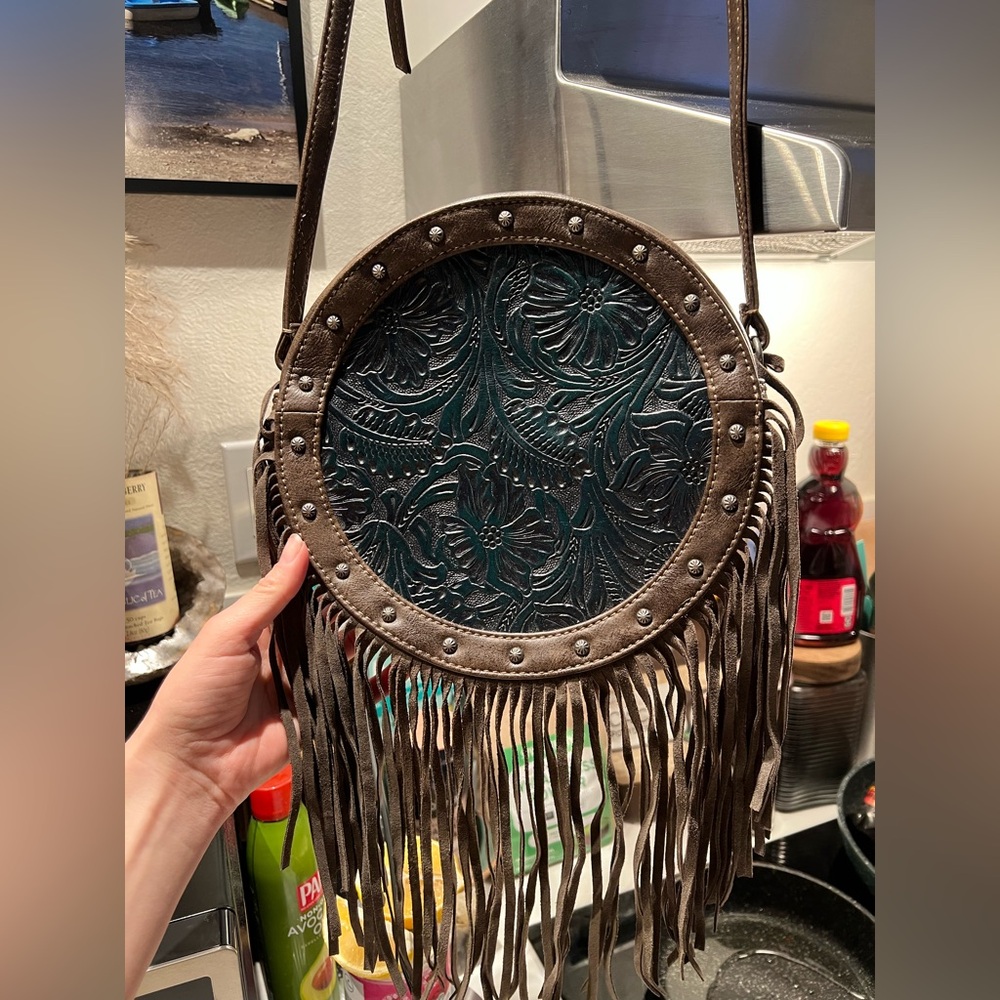 Boot Barn Shyanne western tooled Floral Round, one of a kind canteen bag
